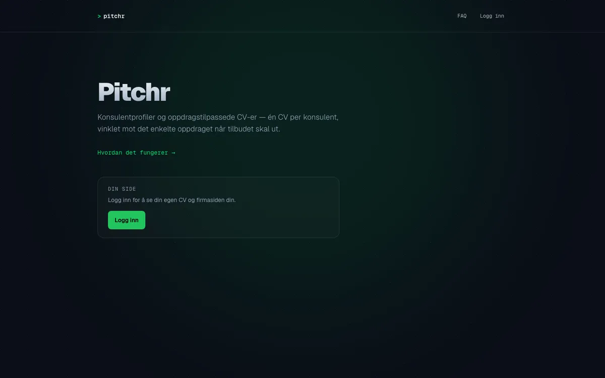 Skjermbilde fra Pitchr - din CV hjelper